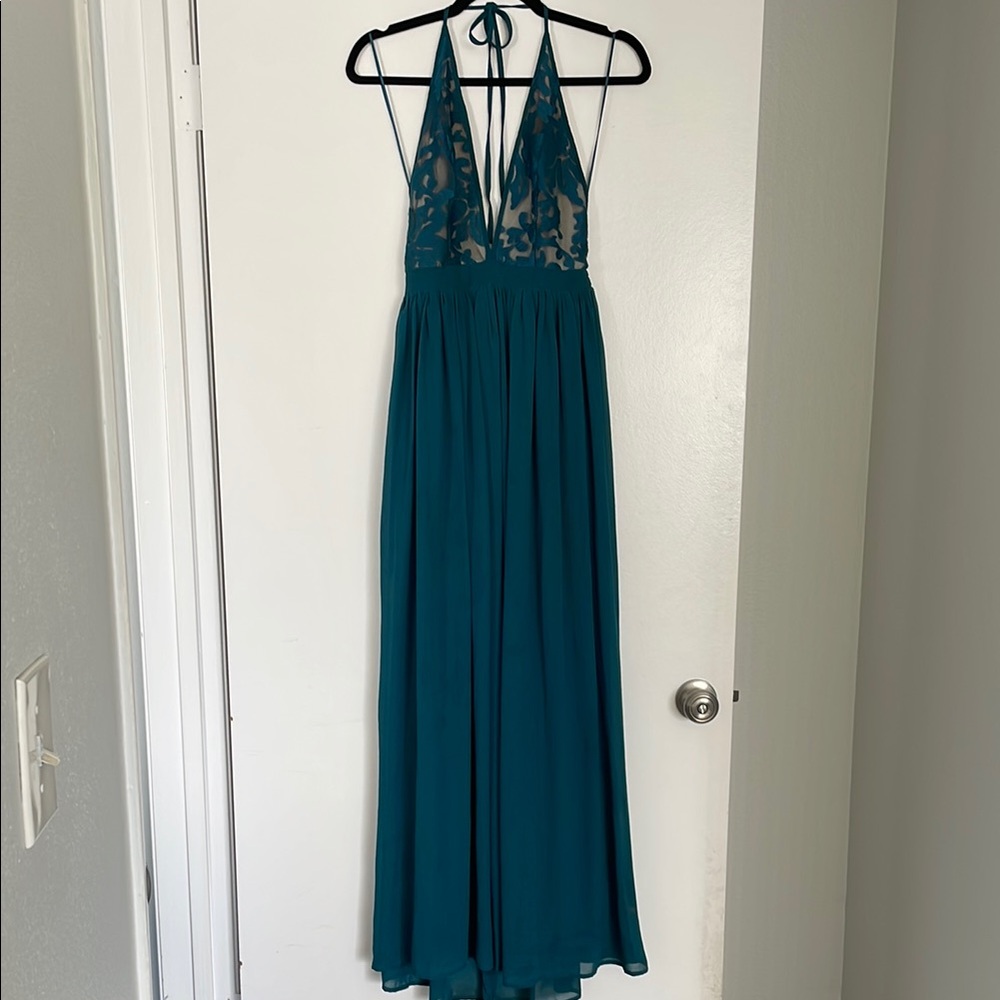 Elegant Teal Halter Dress View 2
